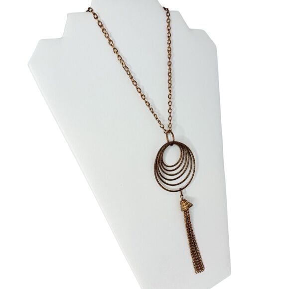 Copper Pendant Tassel Chain Necklace 37” Bold Gorpcore Girlcore Layering - Picture 3 of 7